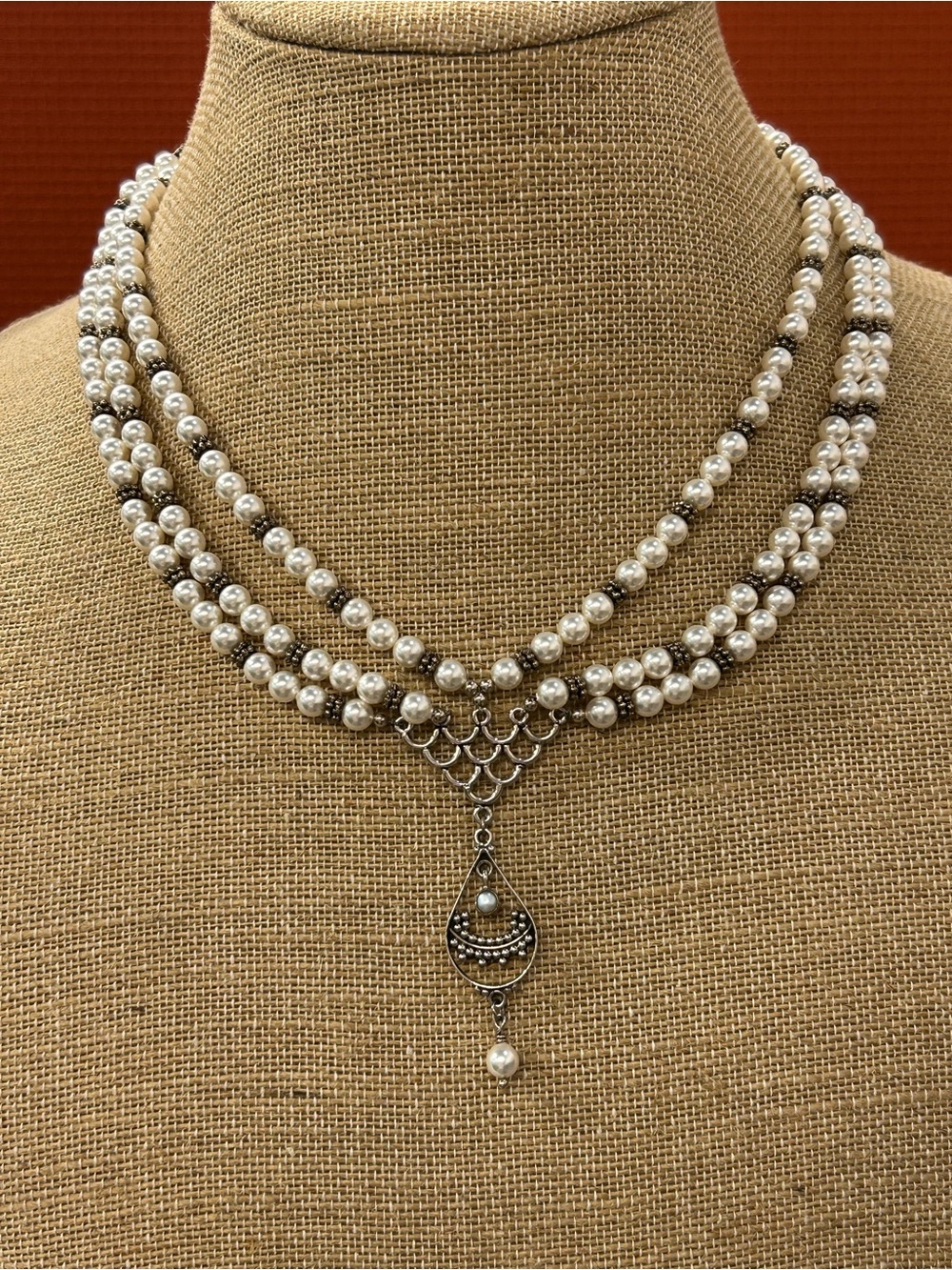 Sterling Silver and faux Pearl vintage necklace